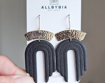 Black Arch Polymer Clay Dangle Earrings: Lightweight Statement Jewelry, Gift for her, casual earrings