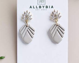 Beige Polymer Clay Dangle Earrings: Handmade elevated casual earrings
