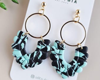 Blue & Black Polymer Clay Earrings Lightweight Jewelry Dangle