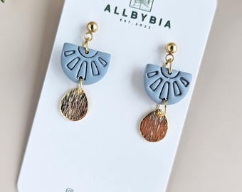 Blue Handmade Polymer Clay Dangle Earrings: Lightweight Jewelry