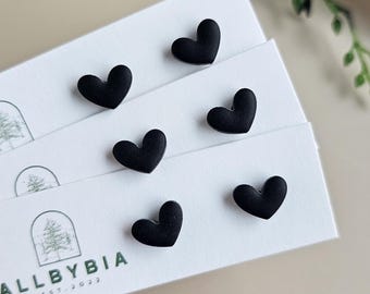 Black Heart Polymer Clay Stud Earrings, 18K Gold Plated Lightweight Modern Jewelry